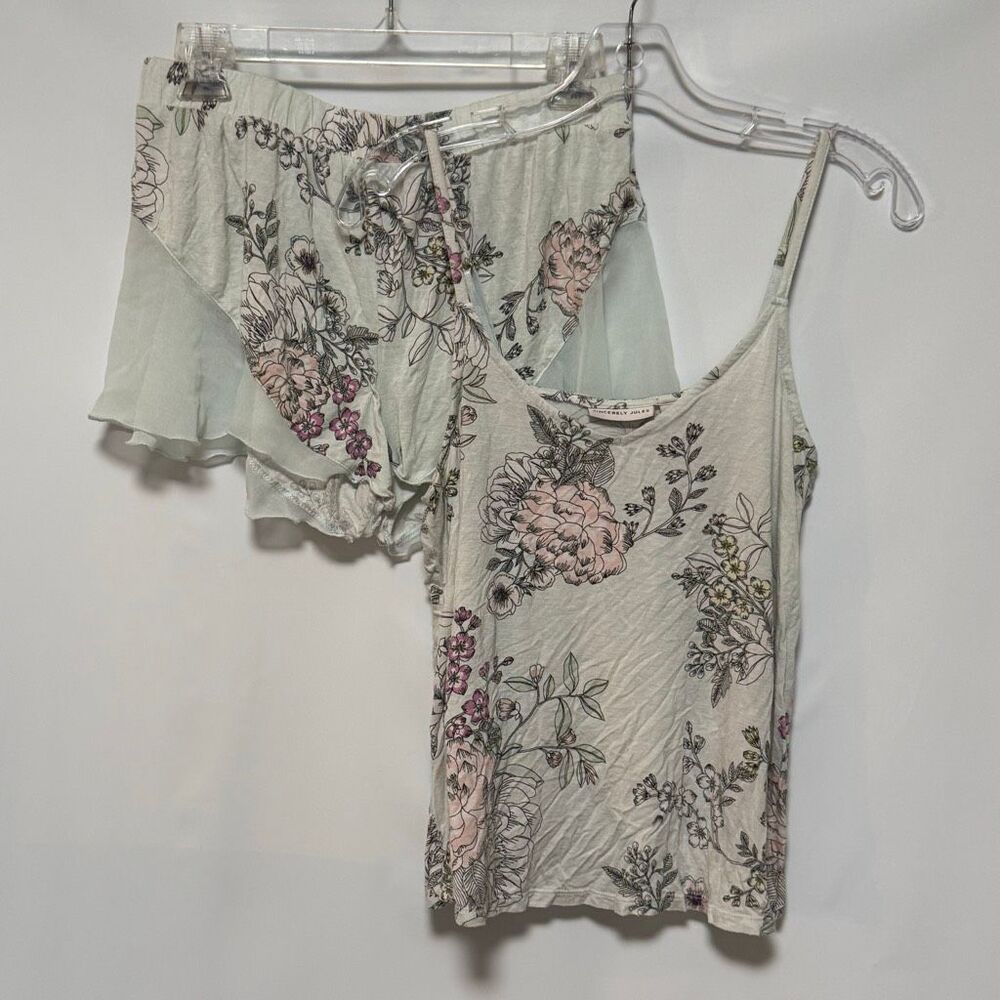 Sincerely Jules Women mint green pink floral tank short pajama set size small